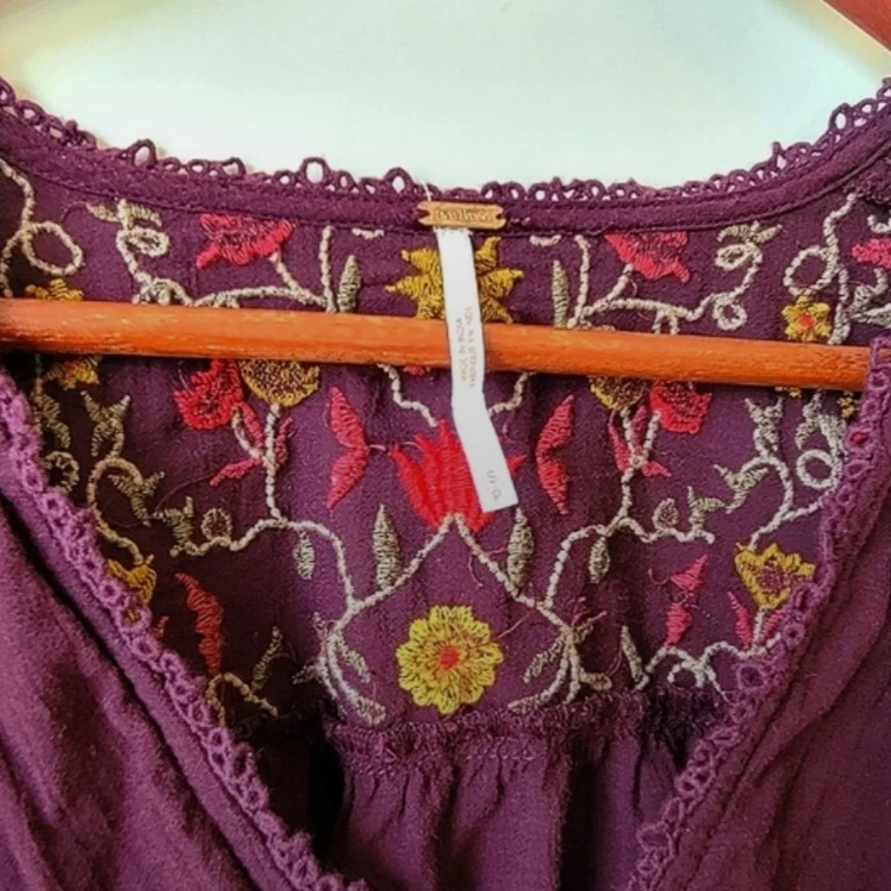 Free People Wildflower Ava Embroidered Boho Top Blouse Women's Size Small